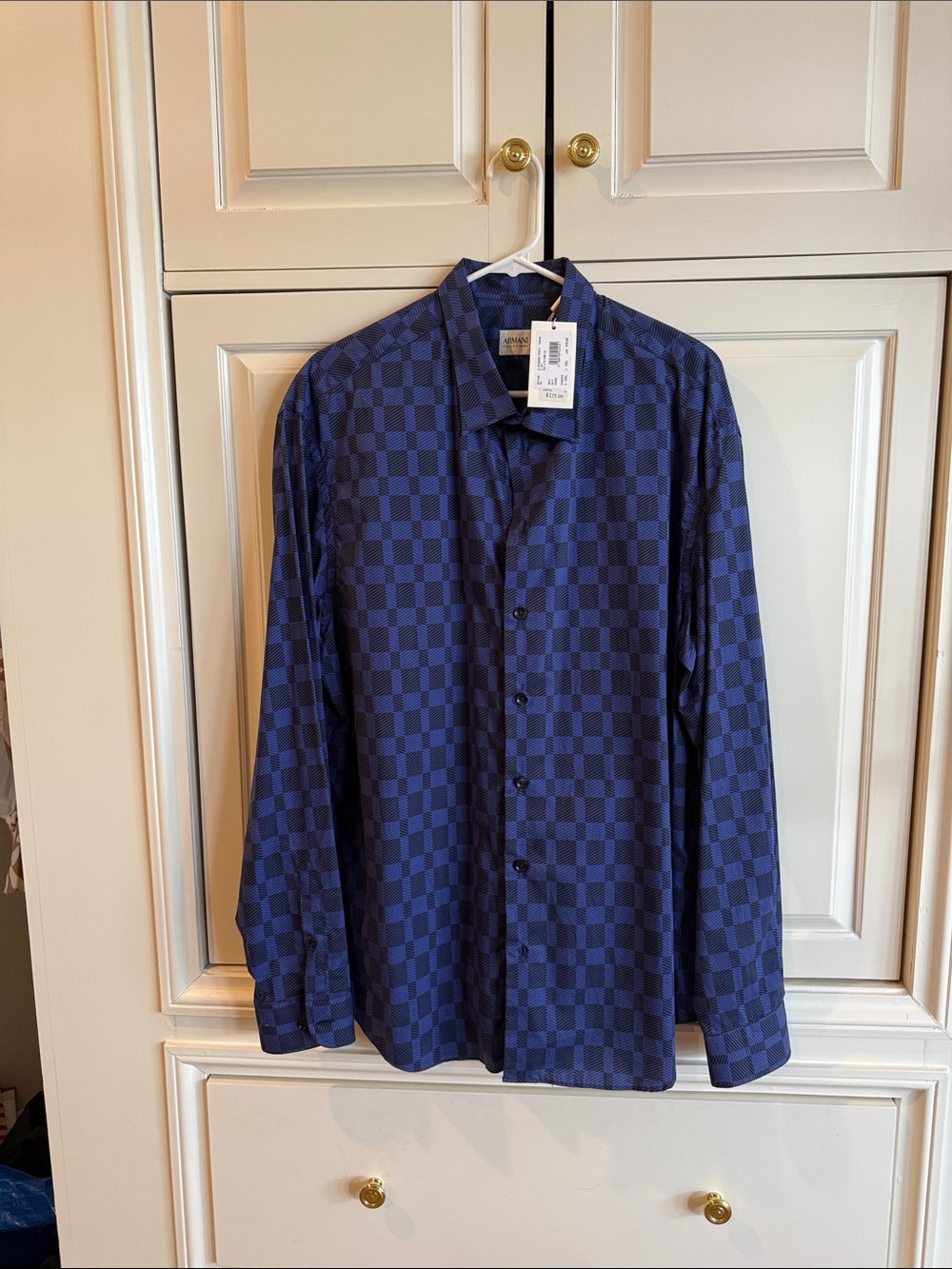 Armani Collezioni Navy and Dark Blue Checker Dress Shirt